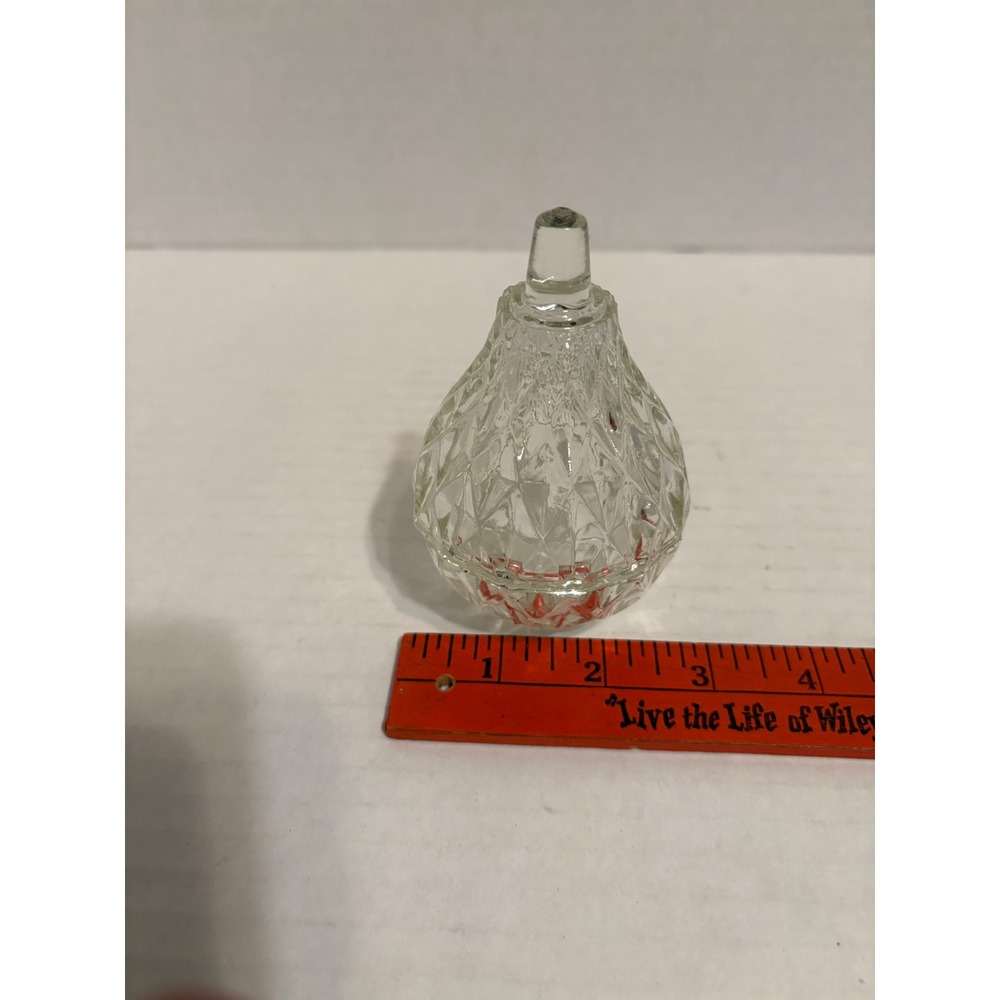 Vintage Diamond Point Cut Clear Glass Pear Trinket Dish Set of 2 Lidded Box - Picture 4 of 4
